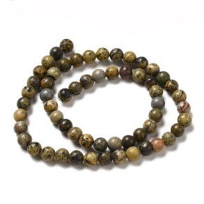Dendrit Jaspis, ganzer Perlenstrang, grne und braune Farben, rund, 6 mm, ca. 60 Stk