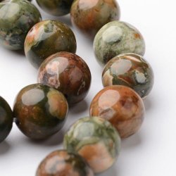 Rhyolite Jaspis, ganzer Perlenstrang, gr&uuml;n und braun, rund, 10 mm, 38 stk.