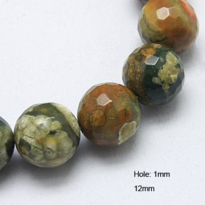 Rhyolite Jasper, faceted, green and brown, 12mm, 6pcs.