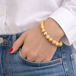 Jasper, Yellow marbled, whole strand, round bead, 8 mm, approx. 48 pcs.