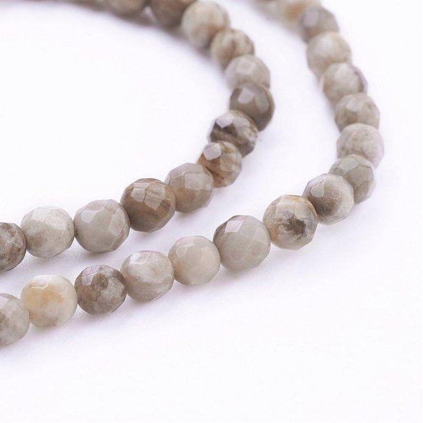 Aqua Terra Jasper, whole strand, grey shades, round facet, 4 mm, 95 pieces