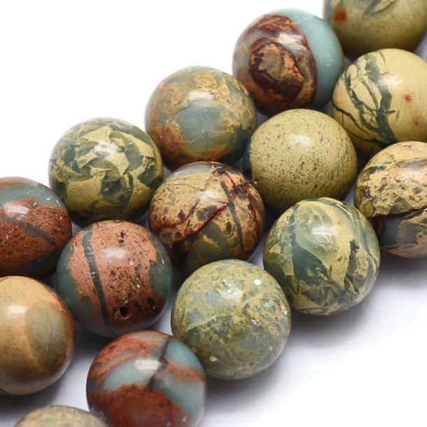 Aqua Terra Jasper, green, yellow brown colors, round, 10mm, 6pcs