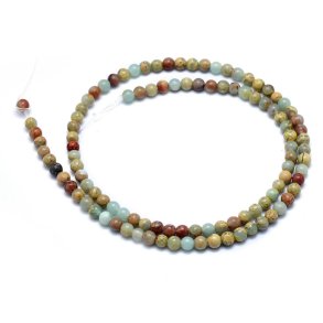 Aqua Terra Jaspis, ganzer Strang, grüne, gelbe und braune Farben, rund, 4 mm, 95 Stk