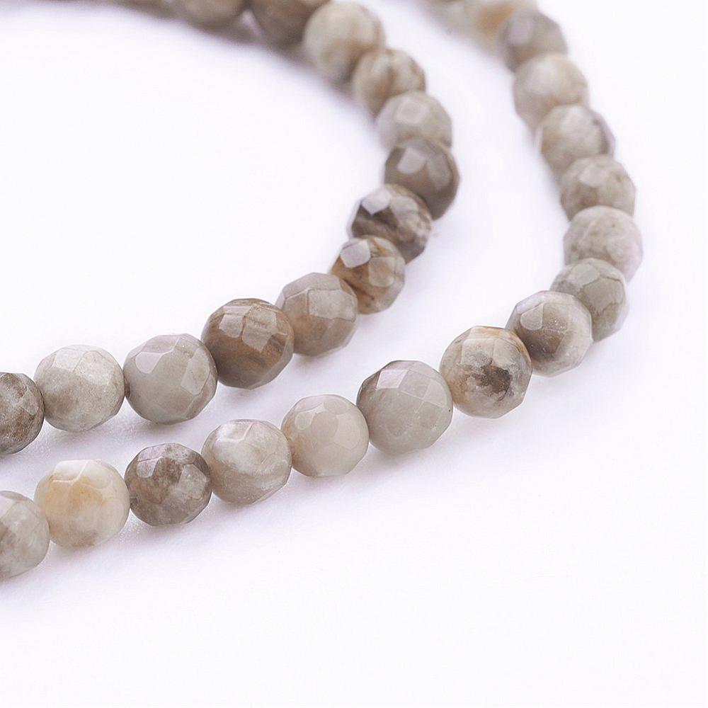 Aqua Terra Jaspis, ganzer Strang, Grautöne, rund facet, 4 mm, 95 Stück