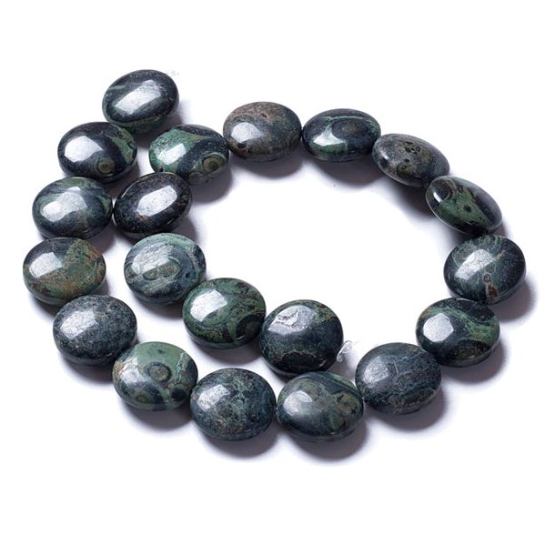 Kambaba jasper, full strand, round flat bead, green speckled, 20x8mm. 20pcs.