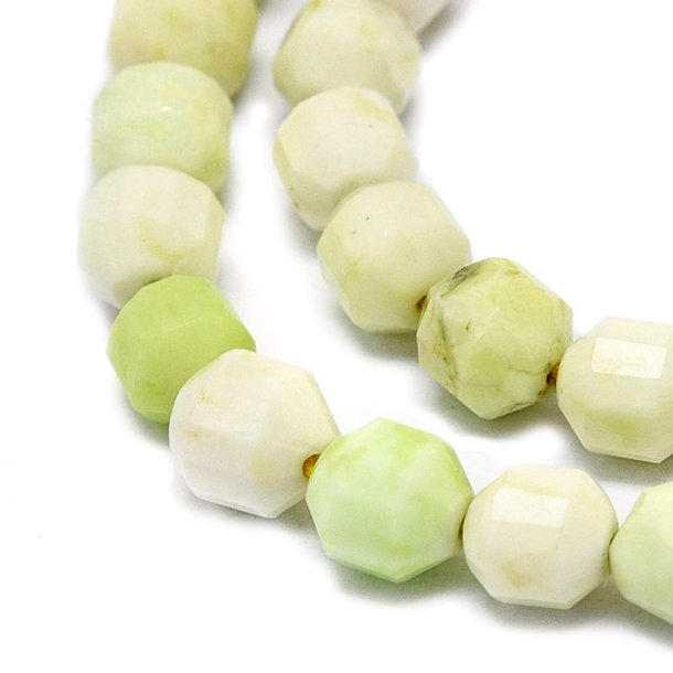 Lemon jaspis, facetteret bicone perle, lys grn, 5,5x6,5 mm, 10 stk