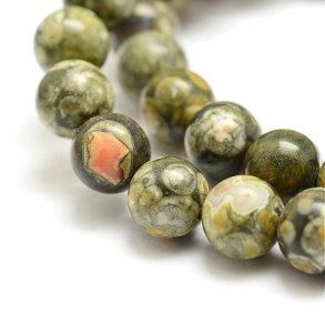 Rhyolit Jaspis, rund perle, grn marmoreret, A-grade, 10 mm, 6 stk