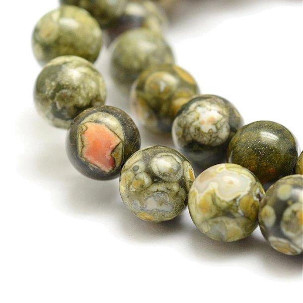 Rhyolite Jasper, round bead, green marbled, A-grade, 10mm, 6 pcs