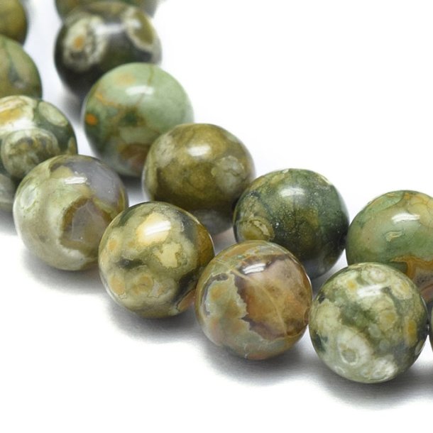 Rhyolite Jasper, round bead, green marbled, A-grade, 8mm, 6pcs