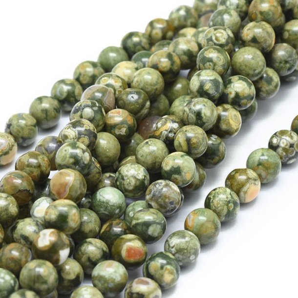 Rhyolite Jasper, entire strand, round bead, green marbled, A-grade, 8mm, appx. 49pcs