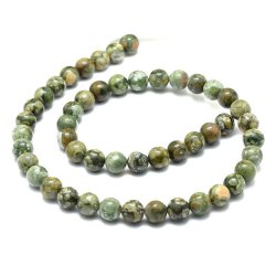 Rhyolite Jaspis, ganzer Strang, gr&uuml;n marmoriert, rund, A-grade, 8 mm, ca. 49 stk