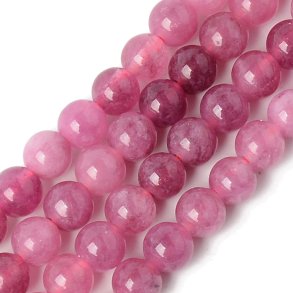 Kalcedon, farvet, pink, rund perle, 6 mm. 10 stk