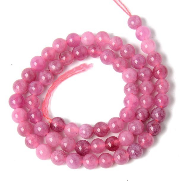 Calcedony, full strand, dyed, pink, round bead, 6mm, 65pcs.