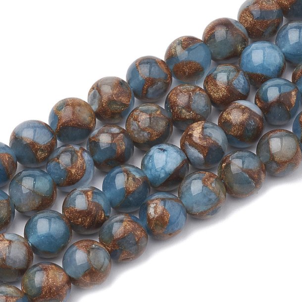 Chalcedony, colored, blue &amp; gold, round bead, 6 mm. 10 pcs