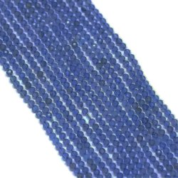 Chalcedon, ganzer Strang, kornblumenblau, facettiert, rund, 2 mm. ca. 170 Stk.