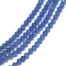 Chalcedon, ganzer Strang, kornblumenblau, facettiert, rund, 2 mm. ca. 170 Stk.
