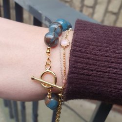 Toggle clasp, large, with bar, gold plated silver, pin length 23mm, ring 12mm, 1 set