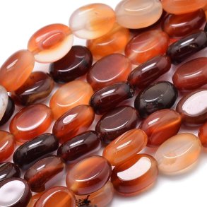 Carnelian, polished oval beads, red-brown, appx. 14x10x6 mm, 6 pcs