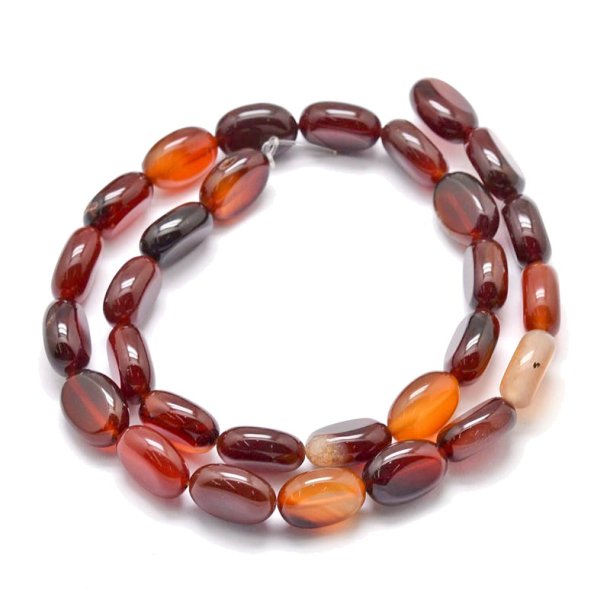 Carnelian, polished oval beads, full strand, red-brown, appx. 14x10x6 mm, 29 pcs