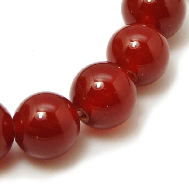 Karneol, rund perle, rødbrun, 8 mm. 6 stk.