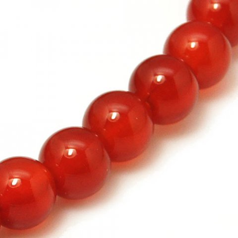 Karneol, rund perle, rød-brun, 6 mm. 10 stk.