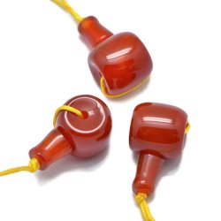 Karneol, Guru-Perle, 3 L&ouml;cher, rotbraun, 21x11 mm, 1 Satz.