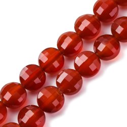 Karneol, flache runde facettierte Perle, rtlich braun, 10x6 mm, 6 Stck