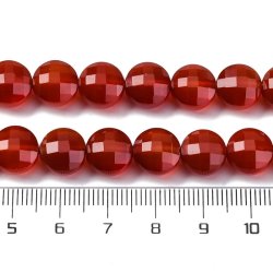 Karneol, flache runde facettierte Perle, rtlich braun, 10x6 mm, 6 Stck