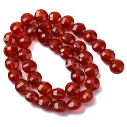 Karneol, flache runde facettierte Perle, rtlich braun, 10x6 mm, 6 Stck