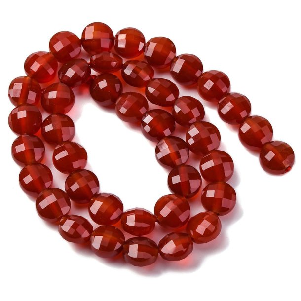 Karneol, ganzer Perlenstrang, flache runde facettierte Perle, rtlich braun, 10x6 mm, 40 Stck