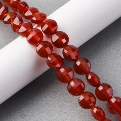 Karneol, flache runde facettierte Perle, rtlich braun, 10x6 mm, 6 Stck