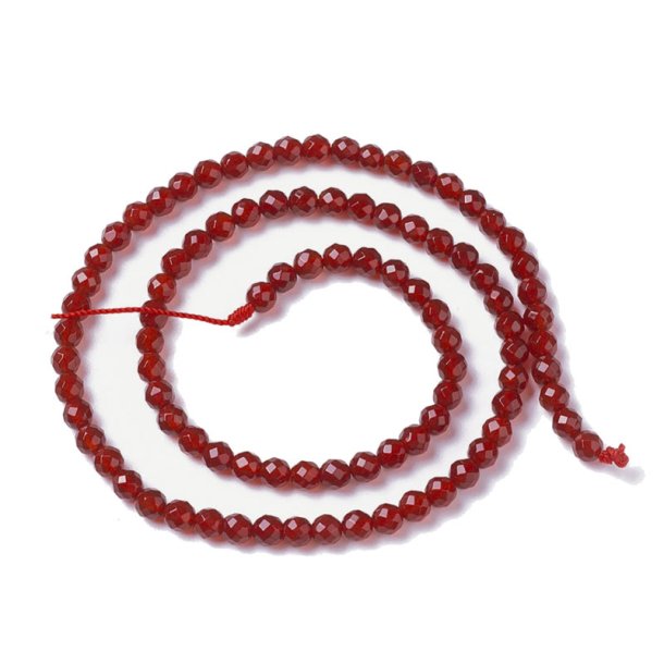 Karneol, ganzer Strang, rund, facettierte Perle, rotbraun, 3 mm. ca. 120 Stk