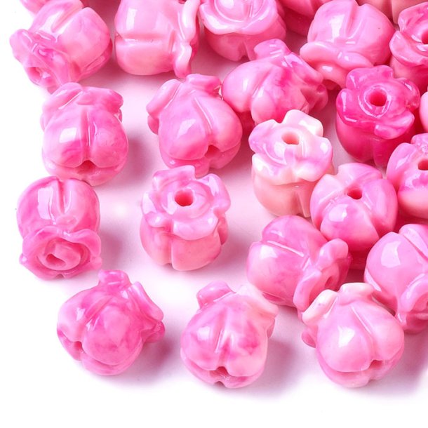 Synthetic coral bead, pink, tulip flower, 8,5x8 mm, hole 1,5 mm, 6 pieces.