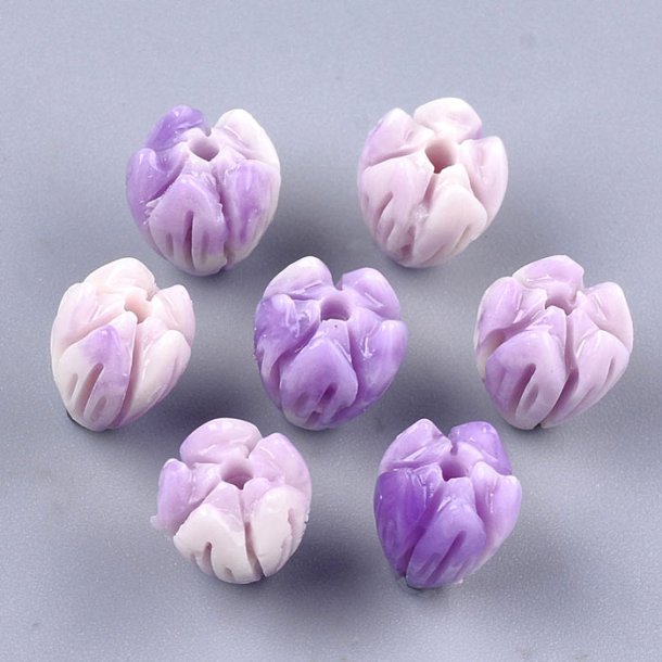 Synthetic coral bead, light purple, flower bud, 8,5x7 mm, hole 1 mm, 6 pieces.