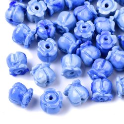Synthetische Korallenperle, blaue Tulpe, 8,5x8, Loch 1,5 mm, 6 Stk.