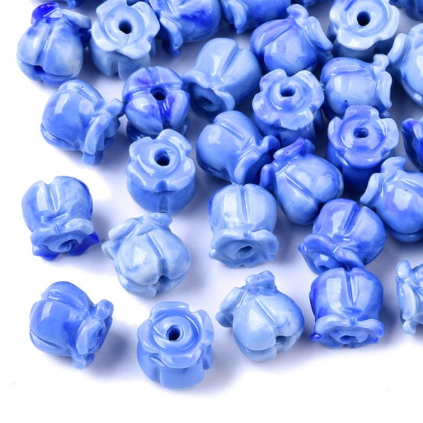 Synthetische Korallenperle, blaue Tulpe, 8,5x8, Loch 1,5 mm, 6 Stk.