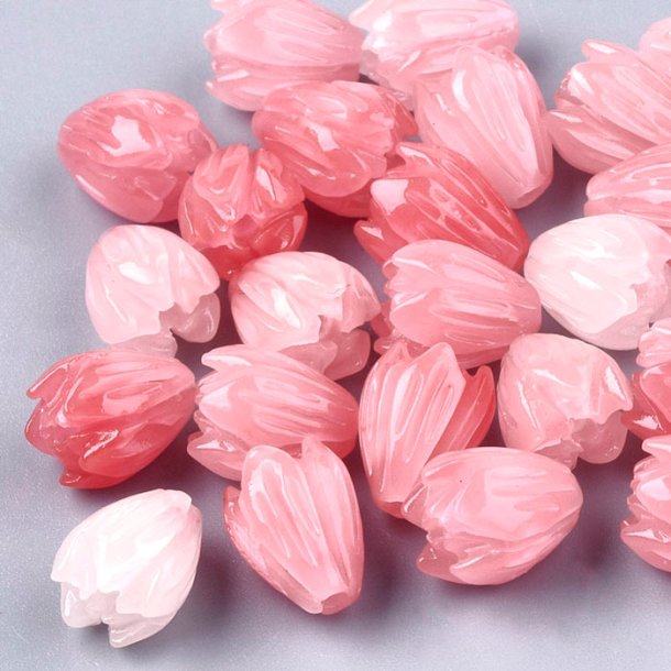 Synthetic coral bead, light coral, flower bud, 8,5x7 mm, hole 1 mm, 6 pieces.