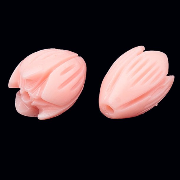 Synthetic coral bead, pink, flower bud, 11.5x8.5 mm, hole 1 mm, 4 pieces.