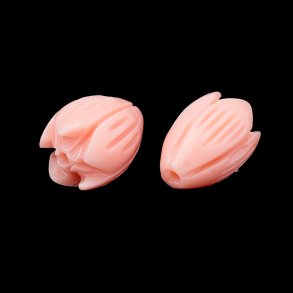Syntetisk Koralperle, pink, blomsterknop, 8,5x7 mm, hul 1 mm, 6 stk.