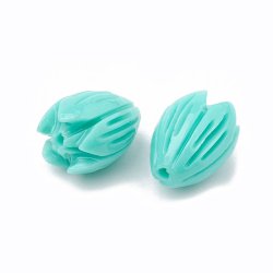 Syntetisk Koralperle, turkis, blomsterknop, 8,5x7 mm, hul 1 mm, 6 stk.