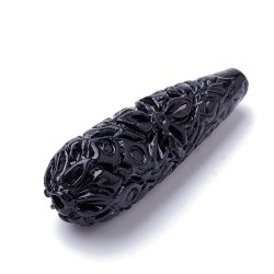 Synthetische Korallentropfen, schwarz, verziert, 27x11 mm, Loch 1,5 mm, 2 Stk
