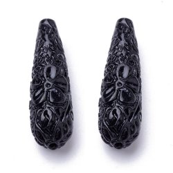 Synthetische Korallentropfen, schwarz, verziert, 27x11 mm, Loch 1,5 mm, 2 Stk