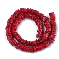 Korallenimitat Perle, ganzer Strang, flach rund, rot, ca. 9x3mm. 10 Stk.