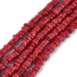 Korallenimitat Perle, ganzer Strang, flach rund, rot, ca. 9x3mm. 10 Stk.
