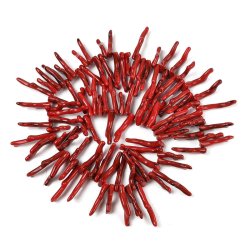 Korallenimitatperle, ganzer Strang, dunkelrot, lange Stcke, 27-47x5-6 mm, ca. 100 Stk.