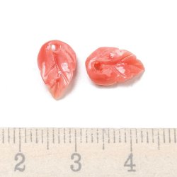 Blatt mit Loch, Korallenimitat,, lachsfarben, 10,5x6,5 mm, 6 Stk.