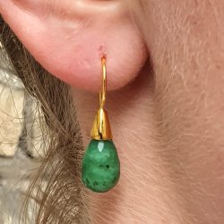 Ohrhaken, geb&uuml;rstet, vergoldetes Silber mit Stift und Schale, 25x10 mm, 2 Stk