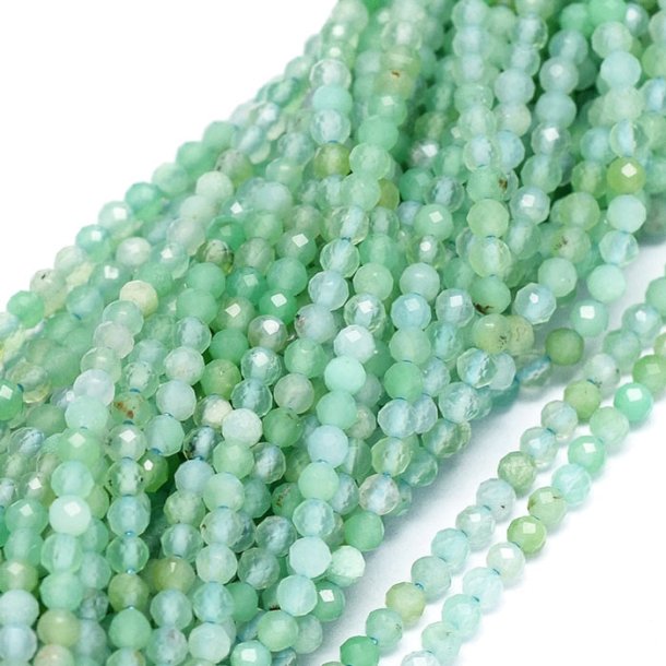 Chrysoprase, whole strand, light green, round, facetted, 2 mm, appx 180pcs