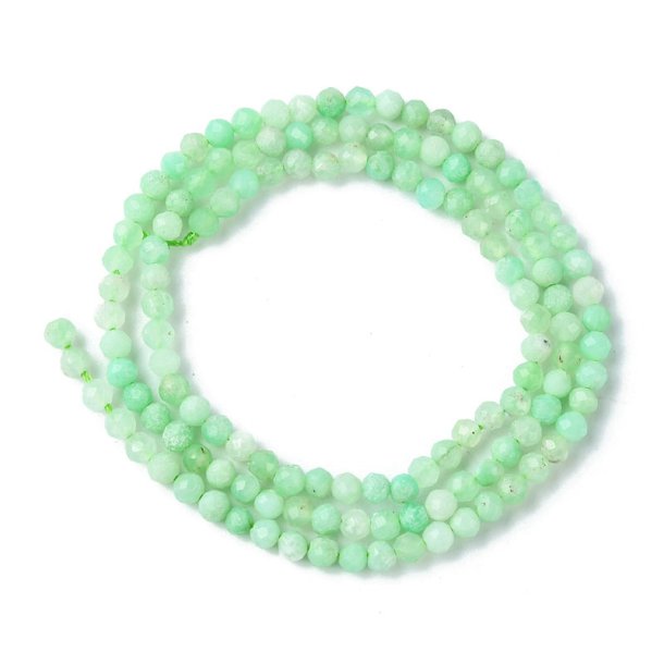 Chrysoprase, whole strand, light green, round, facetted, appx. 3 mm, appx. 130pcs