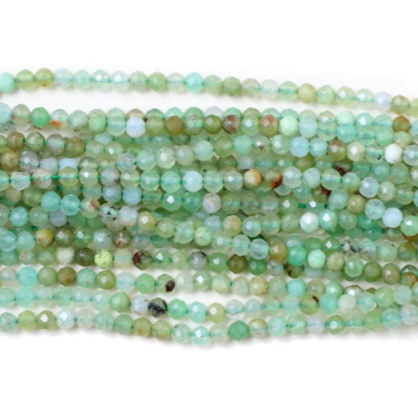Chrysoprase, full strand, green, round, facetted, appx. 2,5 mm, 150pcs